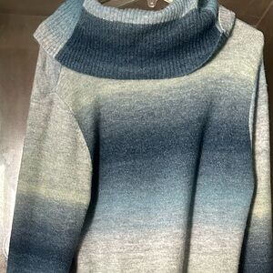 Talbots Blue and Gray Ribbed Sweater Dress